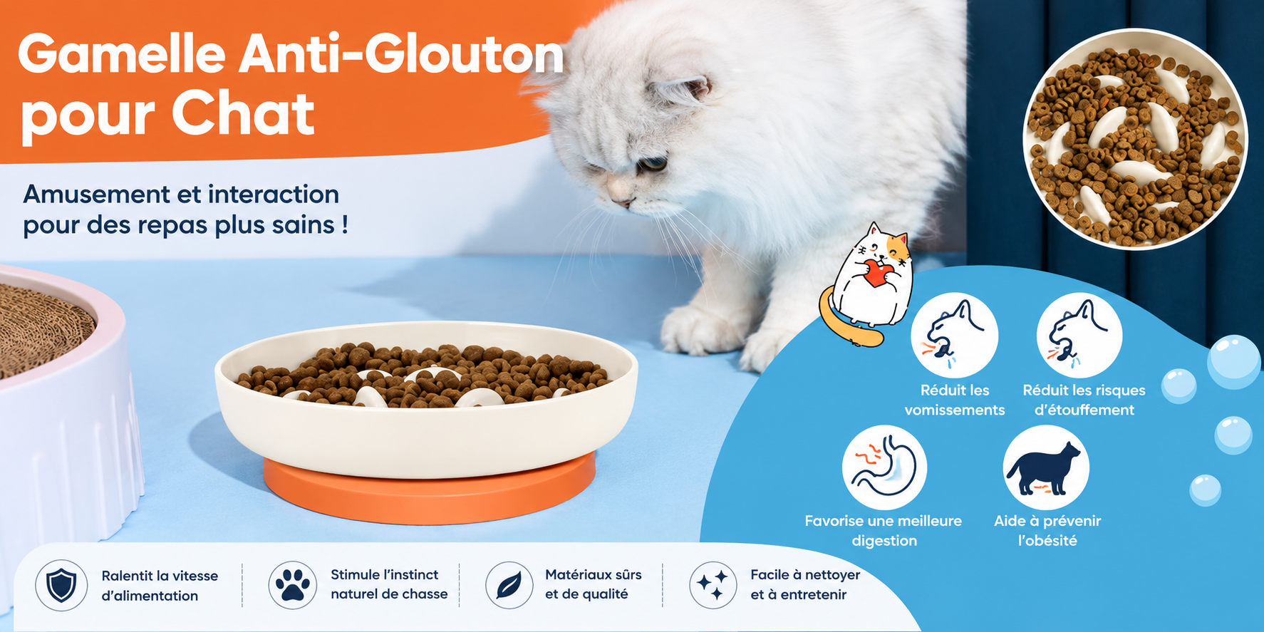 🐱 Gamelle Anti-Glouton Baleine pour Chat

Offrez à votre compagnon une façon plus saine de prendre ses repas grâce à cette gamelle anti-glouton en forme de baleine. Conçue pour ralentir naturellement la vitesse d’alimentation, elle favorise une meilleure